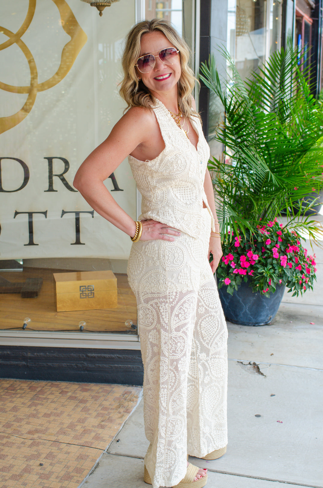 Take it Easy Macrame Button Down Top in Natural