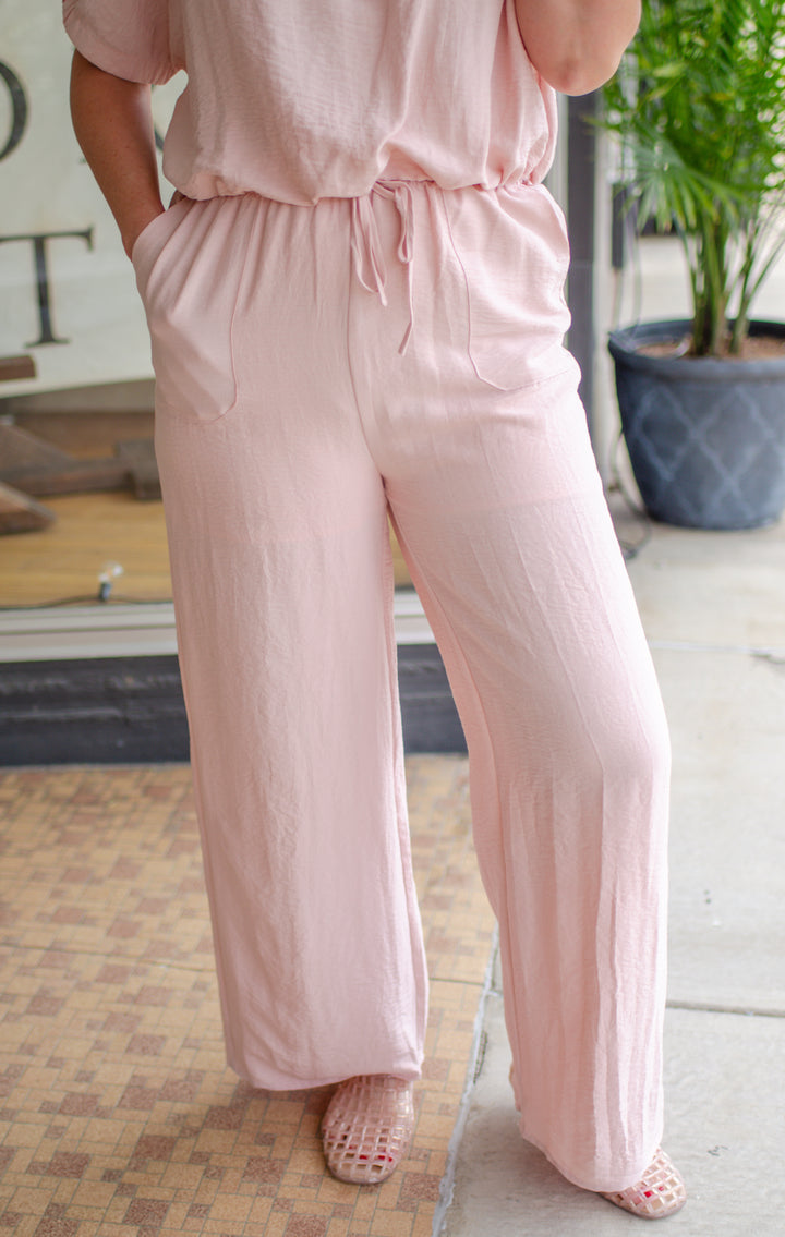 Summer Solstice Pull On Wide Leg Pant in Blush