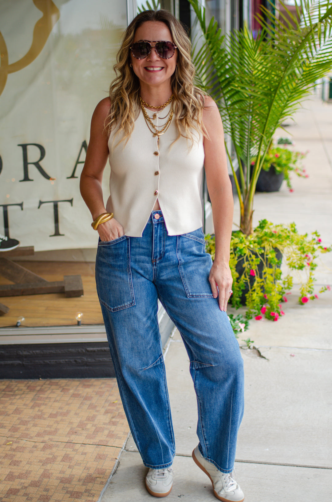 Classic Style Button Down Top in Cream