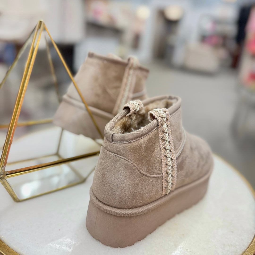 Fall Stitch Faux Suede Platform Boot in Taupe