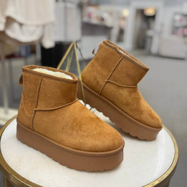 Classic Slip on Faux Suede Platform Boot in Chestnut