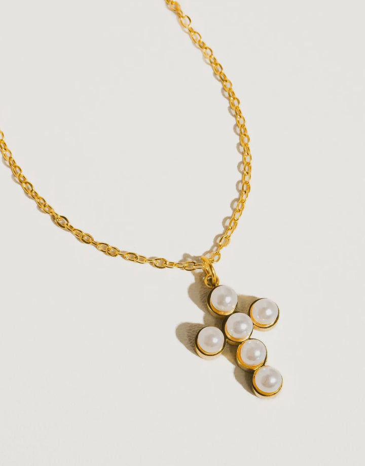 LUXE Belle 18K Gold Plated Non-Tarnish Dainty Pearl Cross Necklace
