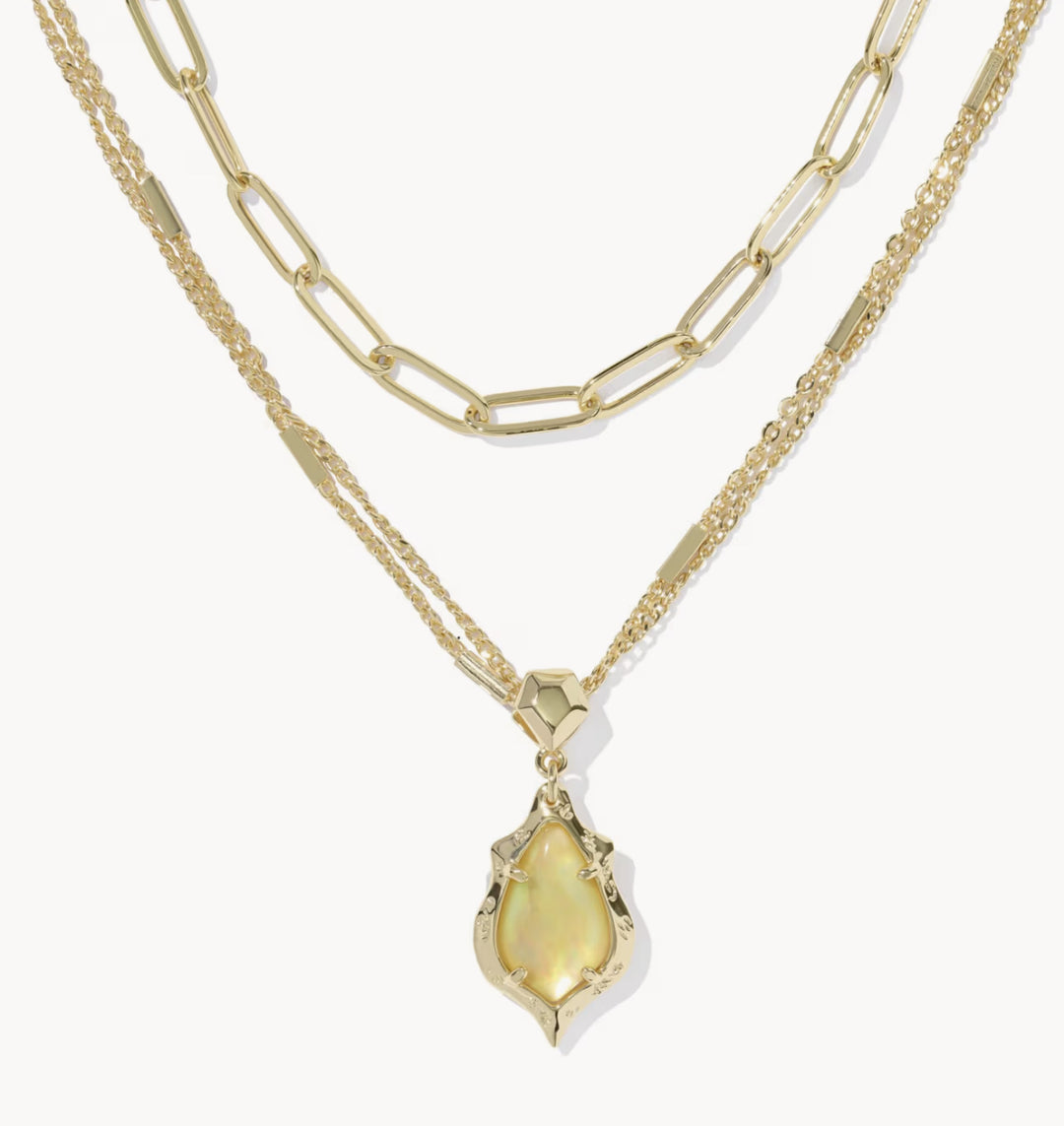 Kendra Scott Adriana Scallop Frame Necklace Yellow Iridescent Abalone on Gold