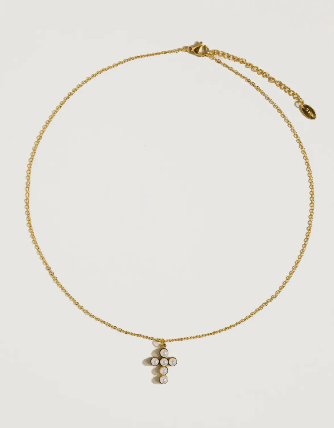 LUXE Belle 18K Gold Plated Non-Tarnish Dainty Pearl Cross Necklace