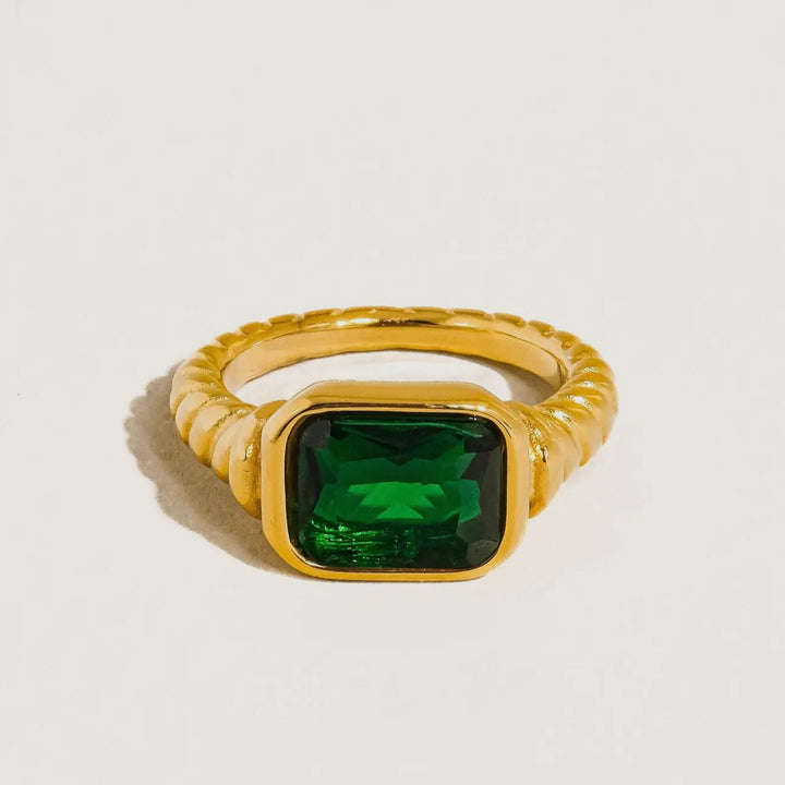 LUXE Grace 18K Gold Non-Tarnish CZ Cocktail Ring in Green