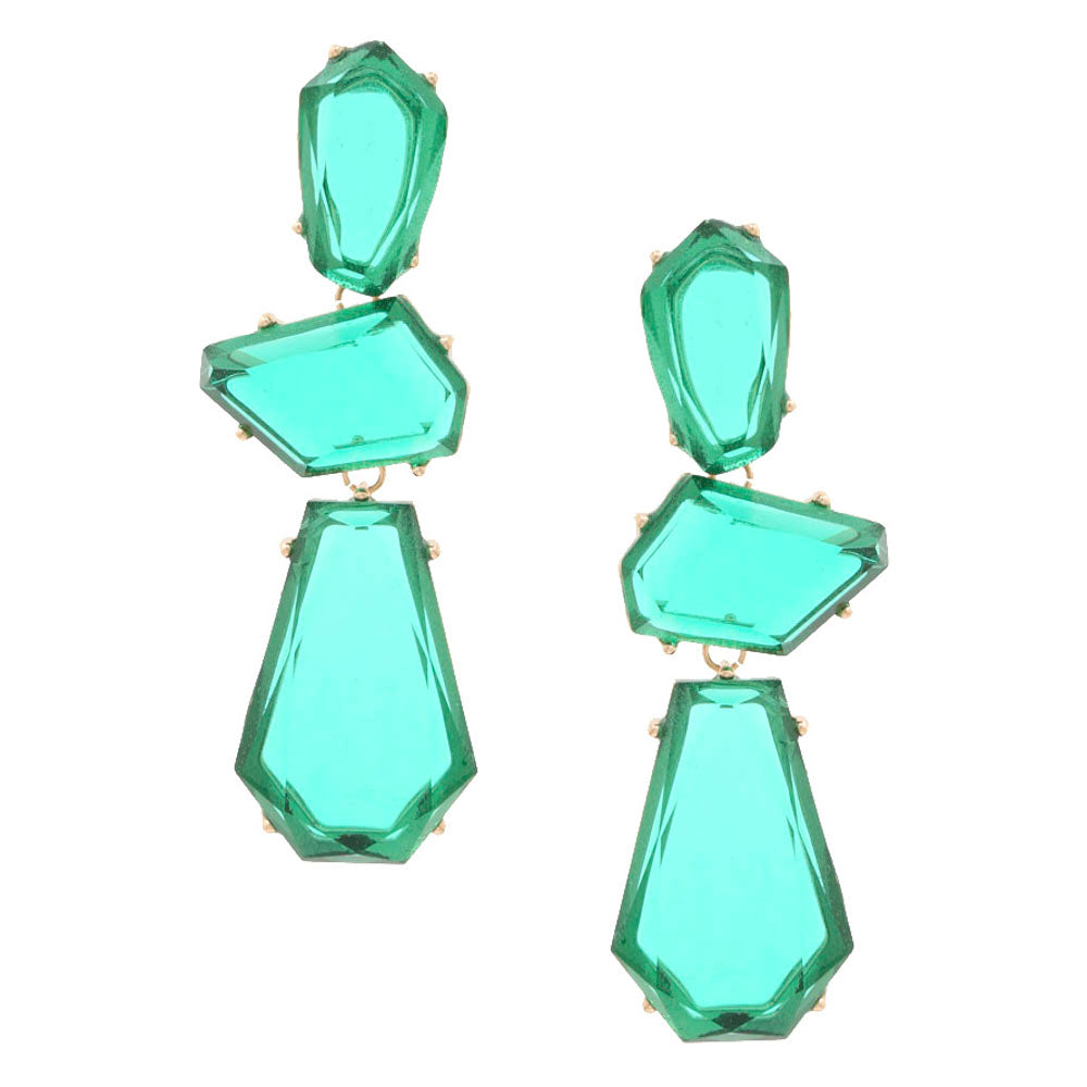 Teal Crystal Abstract Drop Earring