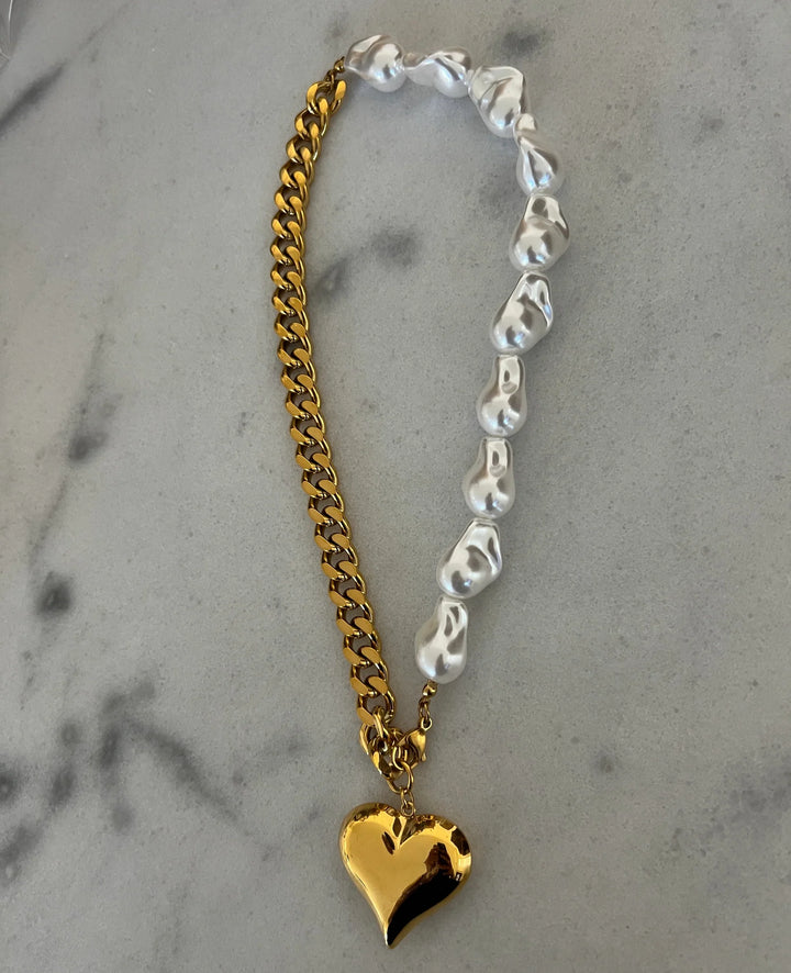 Chansuttpearls Charlotte Pearl & Chain Bubble Heart Necklace