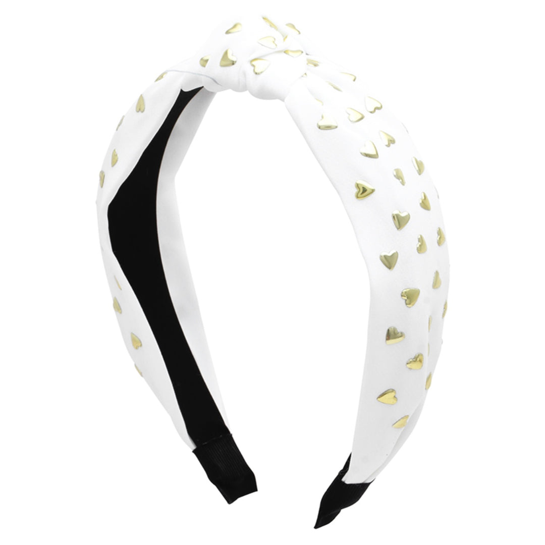 Gold Stud Heart Headband-White