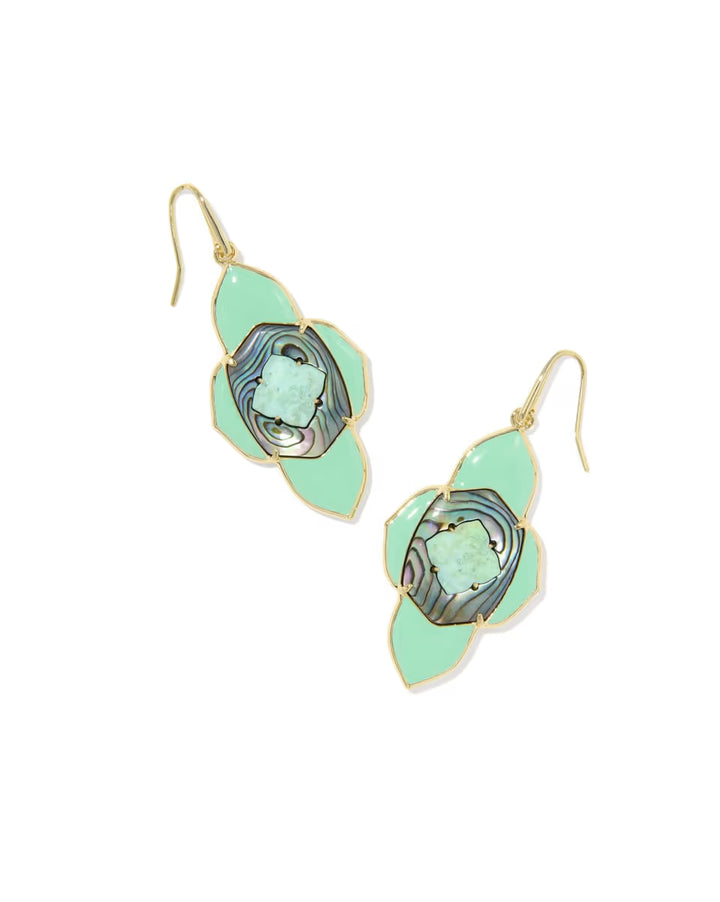 Kendra Scott Abbie Medallion Drop Earring Sea Green Mix on Gold
