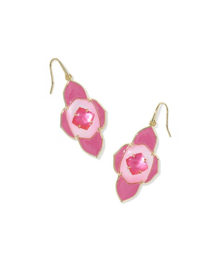 Kendra Scott Abbie Medallion Drop Earring Hot Pink Mix on Gold