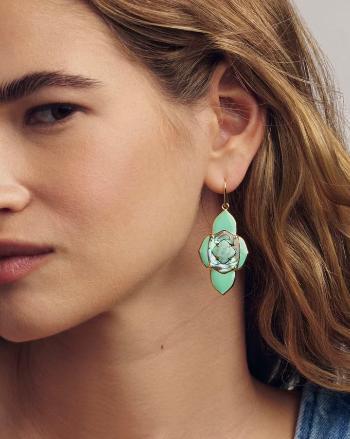 Kendra Scott Abbie Medallion Drop Earring Sea Green Mix on Gold