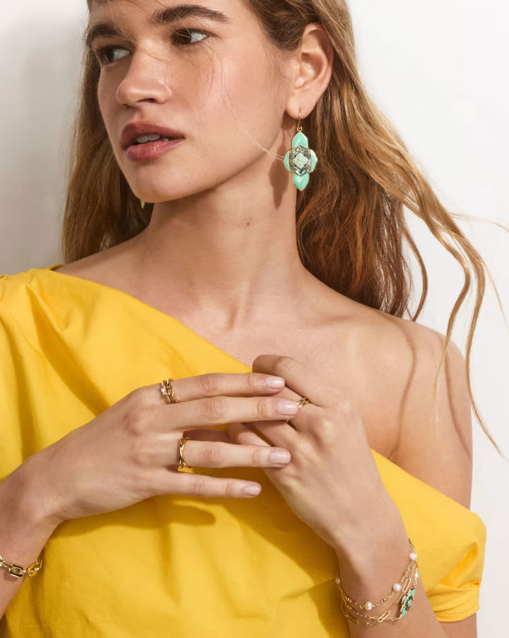 Kendra Scott Abbie Medallion Drop Earring Sea Green Mix on Gold
