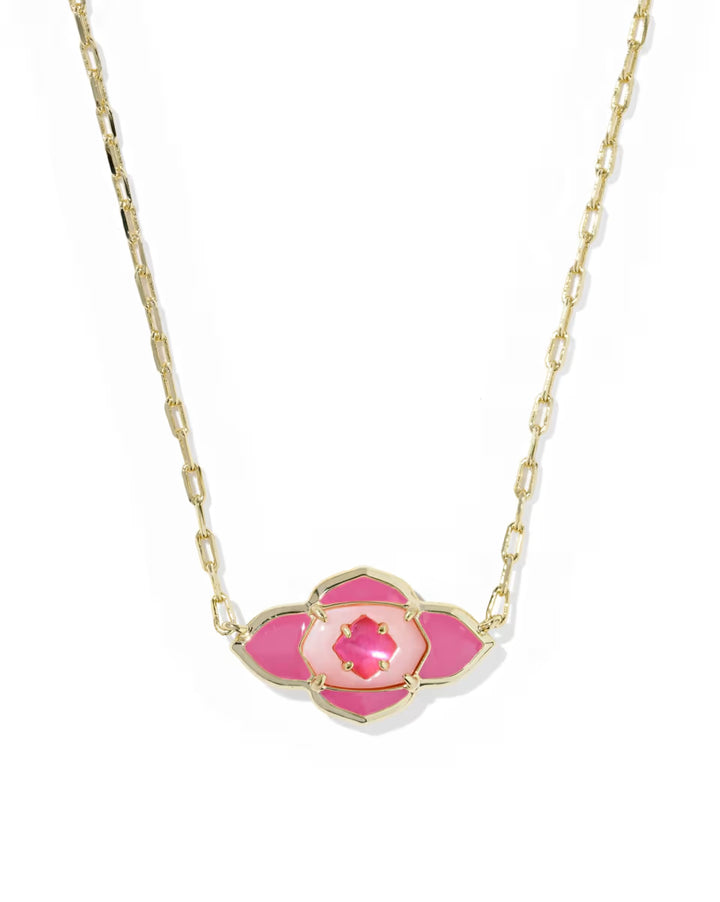 Kendra Scott Abbie Medallion Pendant Hot Pink Mix on Gold