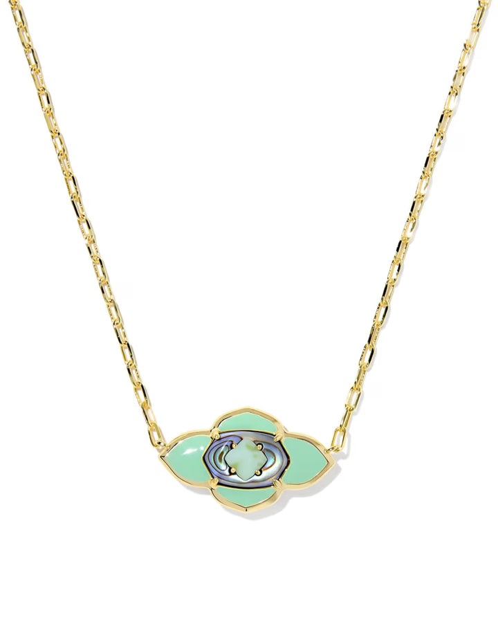 Kendra Scott Abbie Medallion Pendant Sea Green Mix on Gold
