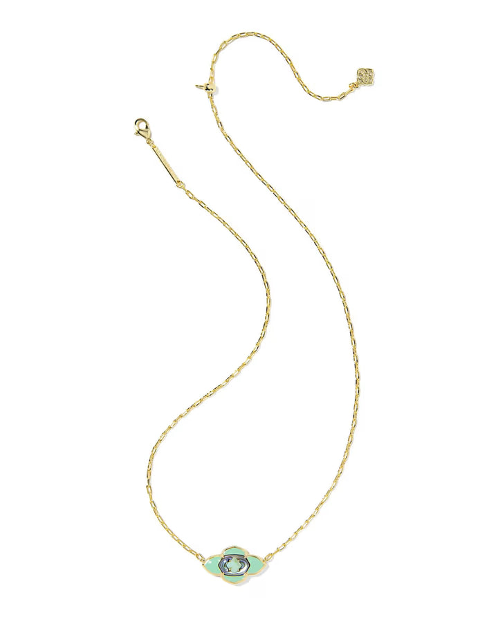 Kendra Scott Abbie Medallion Pendant Sea Green Mix on Gold