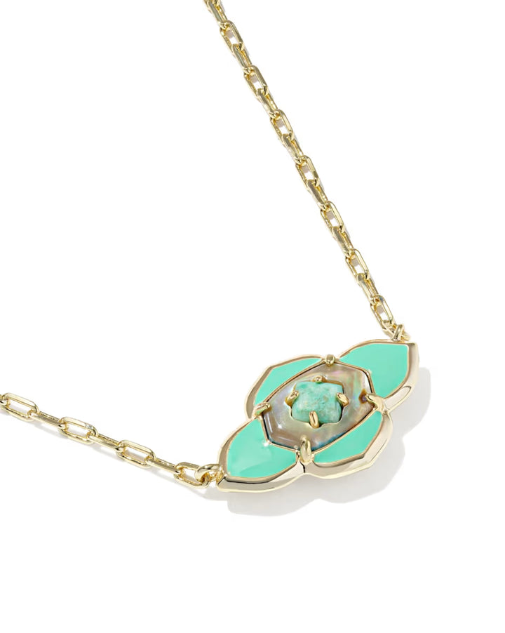 Kendra Scott Abbie Medallion Pendant Sea Green Mix on Gold