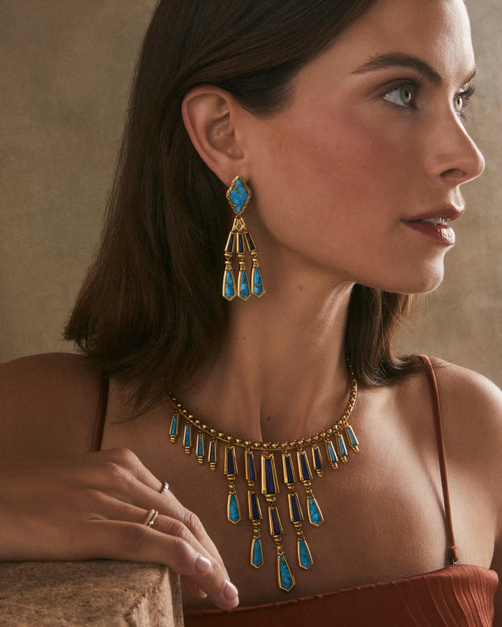 Kendra Scott Adeline Statement Earring in Vintage Gold on Blue Mix