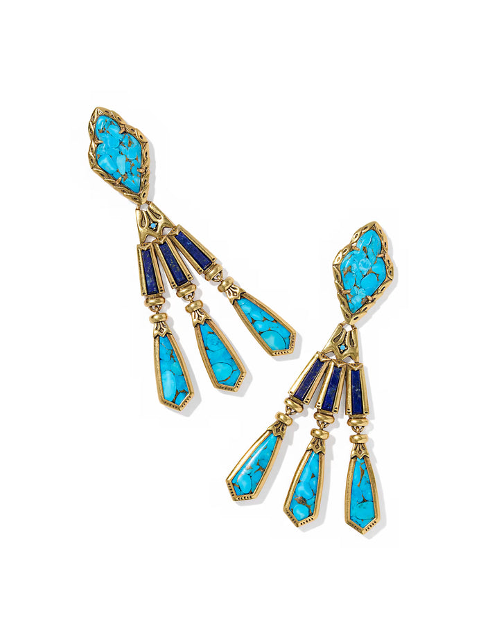 Kendra Scott Adeline Statement Earring in Vintage Gold on Blue Mix