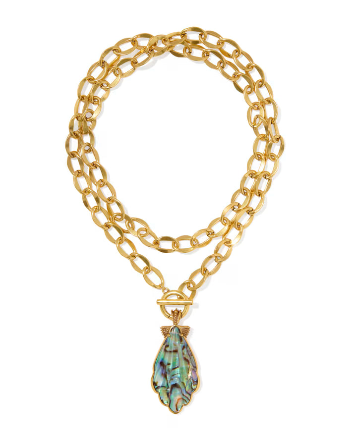 Kendra Scott Alexa Statement Necklace Abalone Shell on Vintage Gold