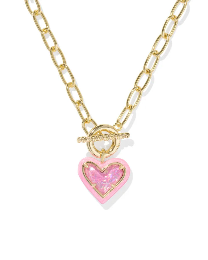 Kendra Scott Ari Heart Enamel Frame Chain Necklace Pink in Gold