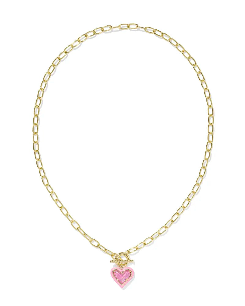 Kendra Scott Ari Heart Enamel Frame Chain Necklace Pink in Gold