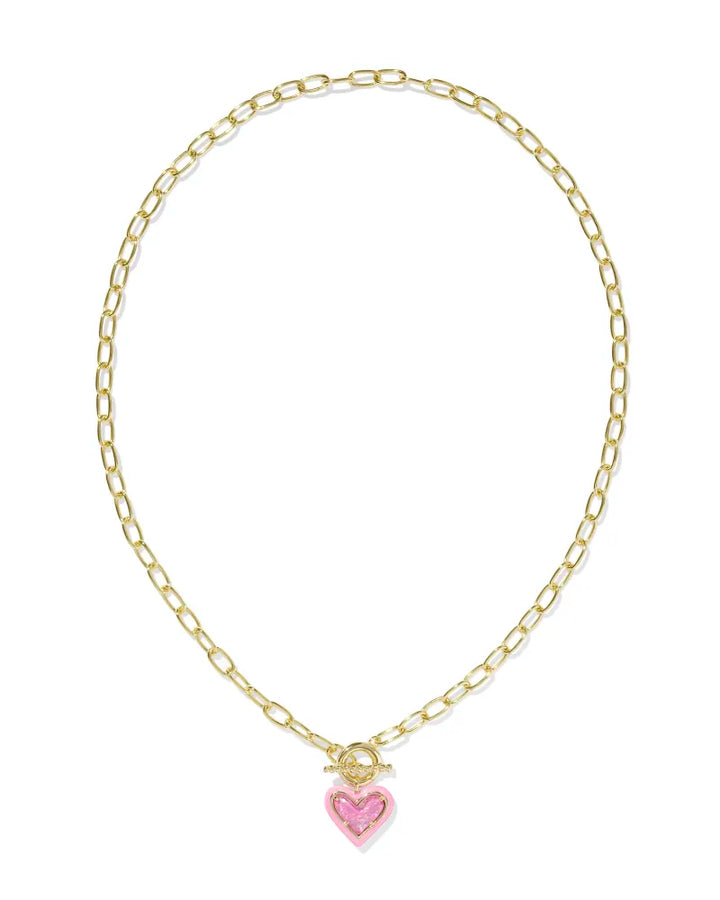 Kendra Scott Ari Heart Enamel Frame Chain Necklace Pink in Gold