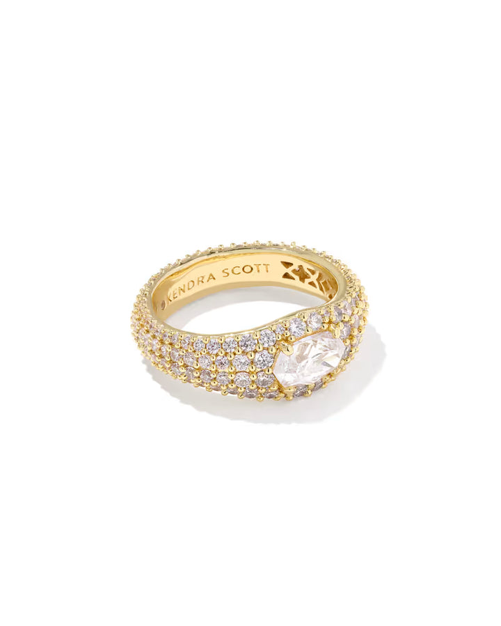 Kendra Scott Bella Band Ring White Crystal on Gold