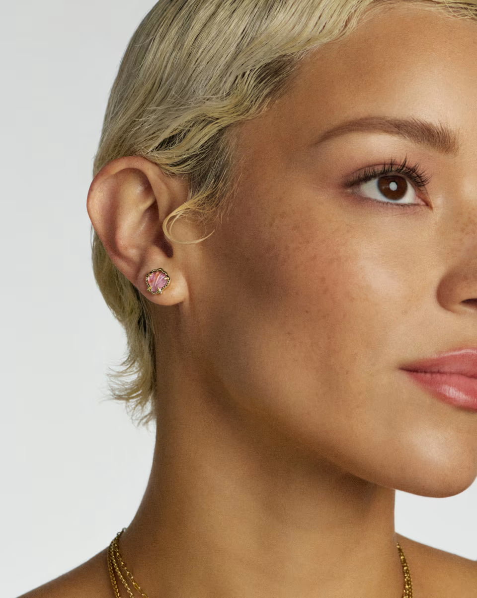 Kendra Scott Brynne Shell Stud Earring Purple Abalone on Gold