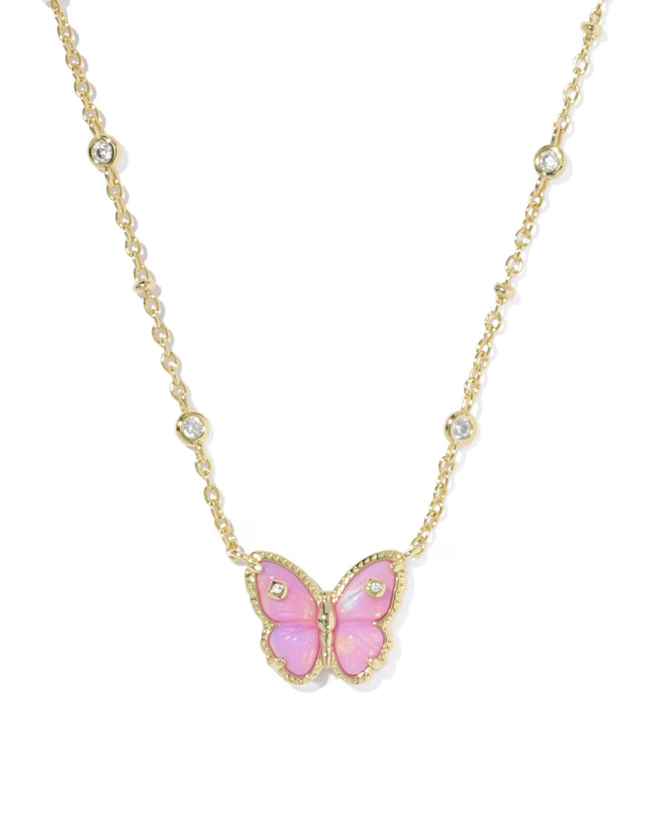 Kendra Scott Cailey Butterfly Pendant Necklace Gold Pink Opalescent