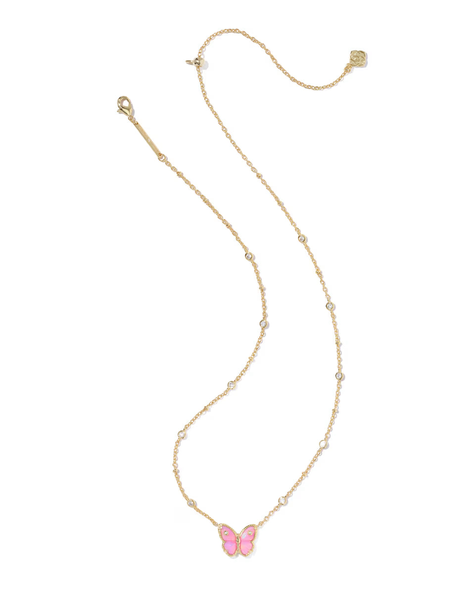 Kendra Scott Cailey Butterfly Pendant Necklace Gold Pink Opalescent