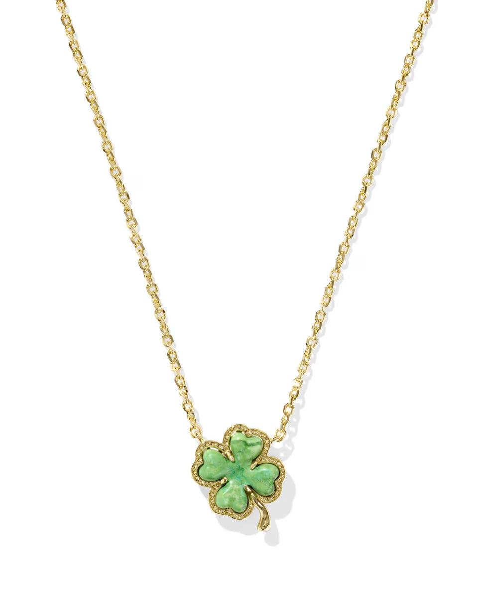 Kendra Scott Clover Pendant Necklace Gold Lime Green Mgnst