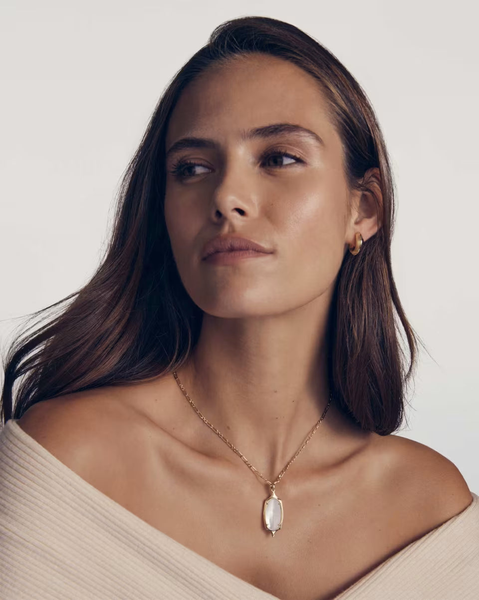 Kendra Scott Dani Step Frame Long Ivory Mother of Pearl Necklace in Gold