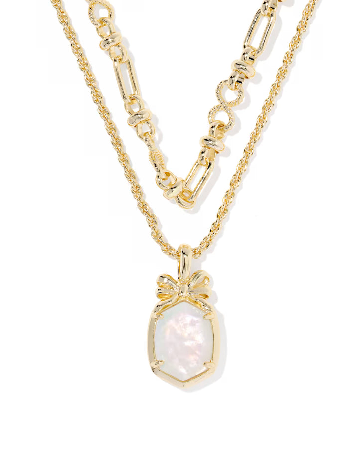 Kendra Scott Daphne Bow Multi Strand Necklace in Crystal Iridescent Ivory Illusion on Gold
