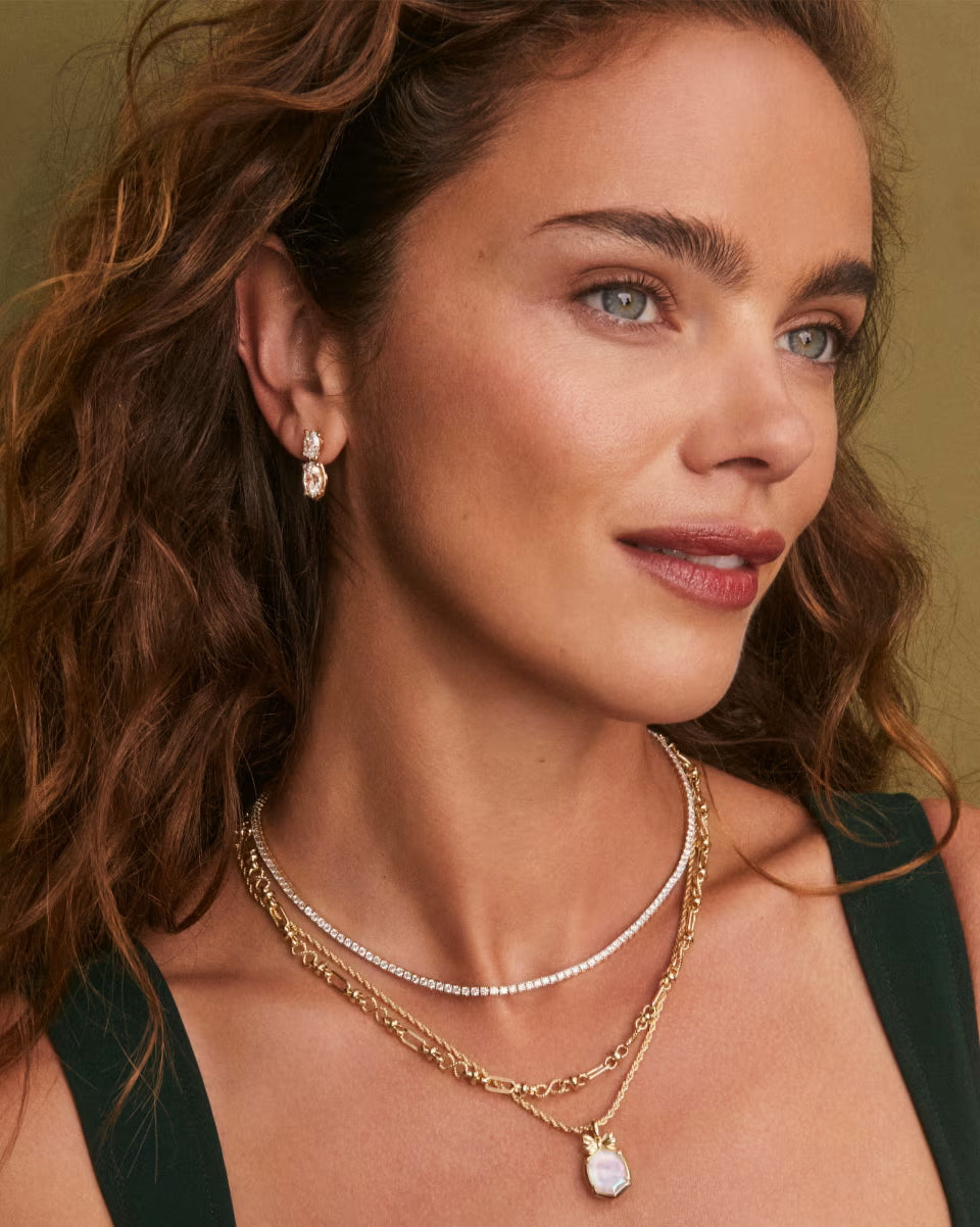 Kendra Scott Daphne Bow Multi Strand Necklace in Crystal Iridescent Ivory Illusion on Gold