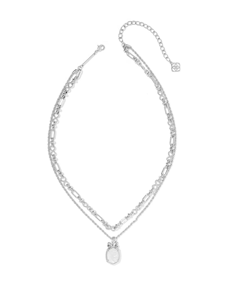 Kendra Scott Daphne Bow Multi Strand Necklace Iridescent Crystal Ivory Illusion on Silver