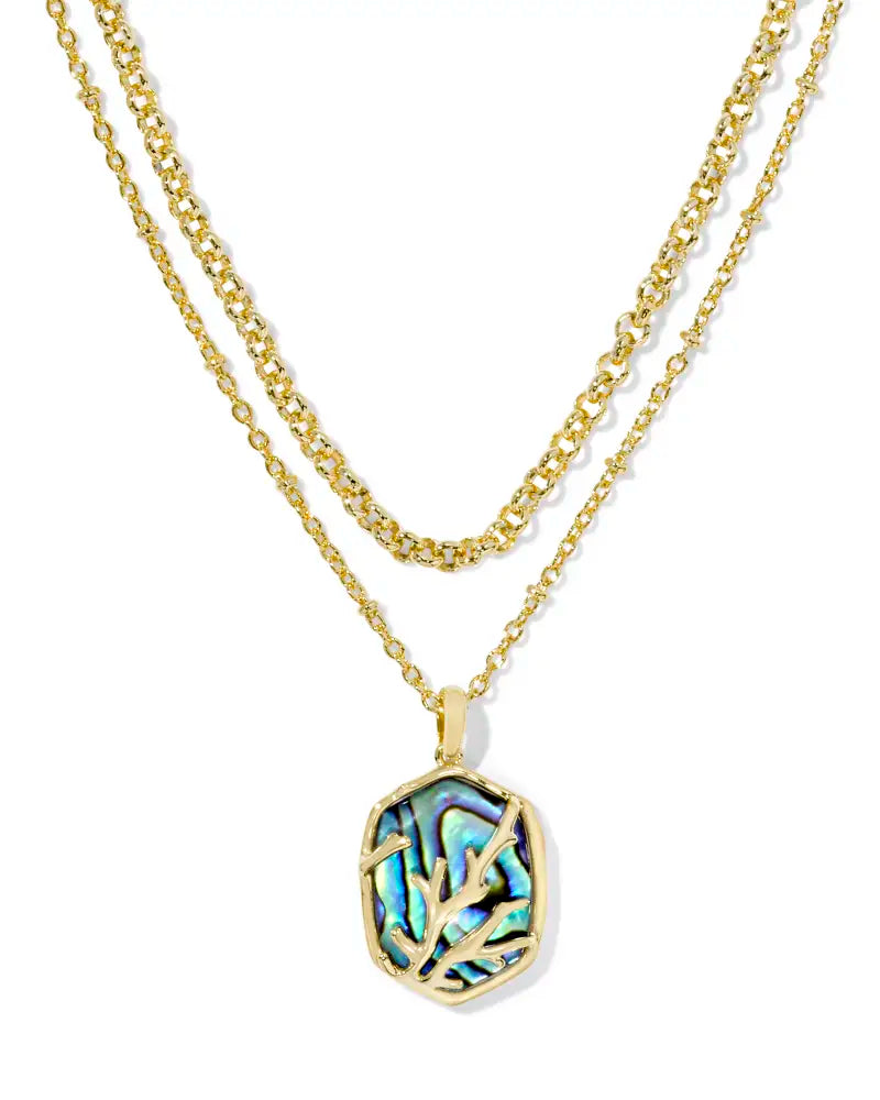 Kendra Scott Daphne Coral Frame Necklace Abalone Shell in Gold