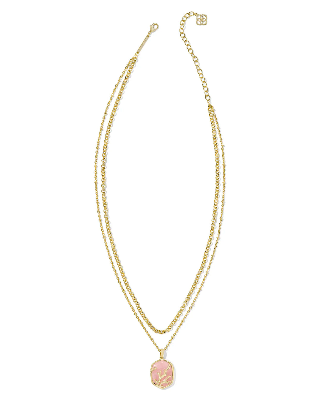 Kendra Scott Daphne Coral Frame Necklace Rose Quartz in Gold