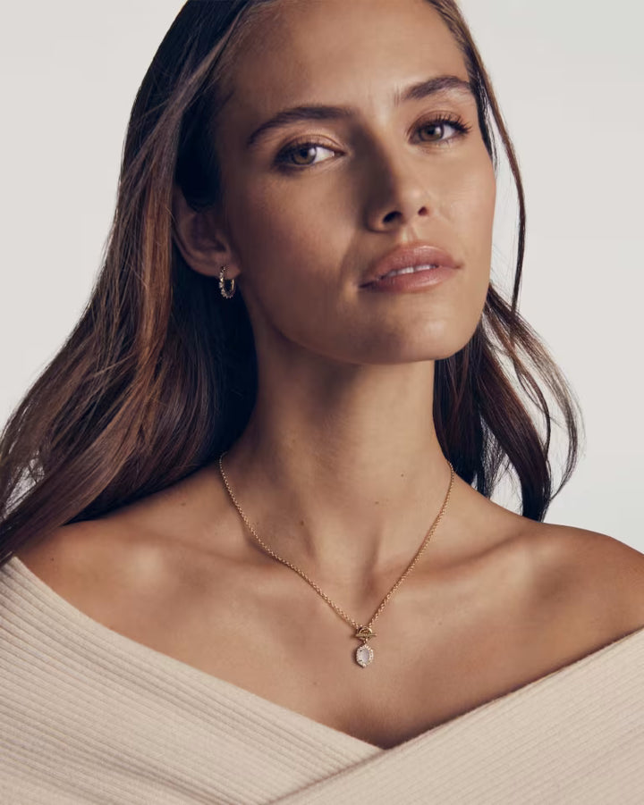 Kendra Scott Daphne Crystal Frame Toggle Necklace in Ivory Mother of Pearl on Gold