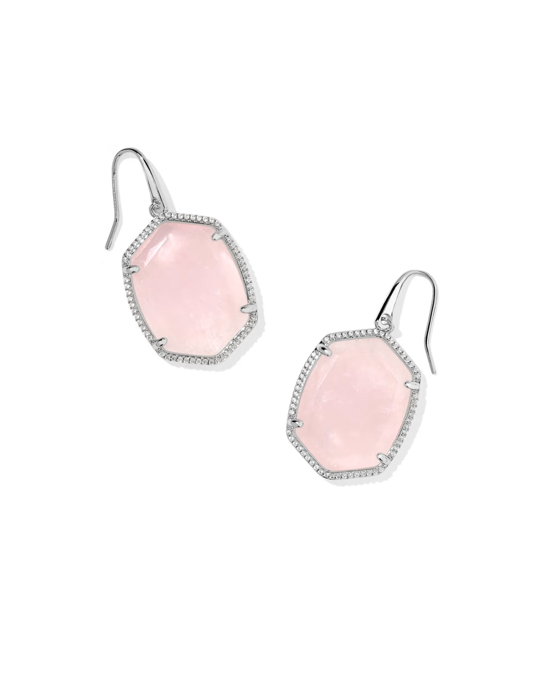 Kendra Scott Daphne Pave Frame Drop Earring Rhodium Rose Quartz