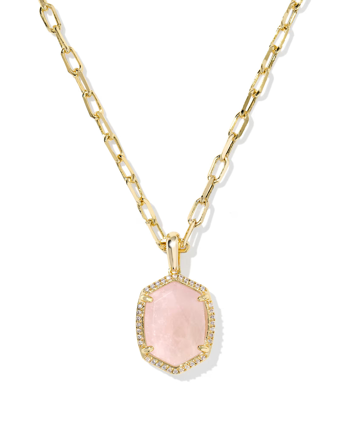 Kendra Scott Daphne Pave Frame Drop Earring Gold Rose Quartz