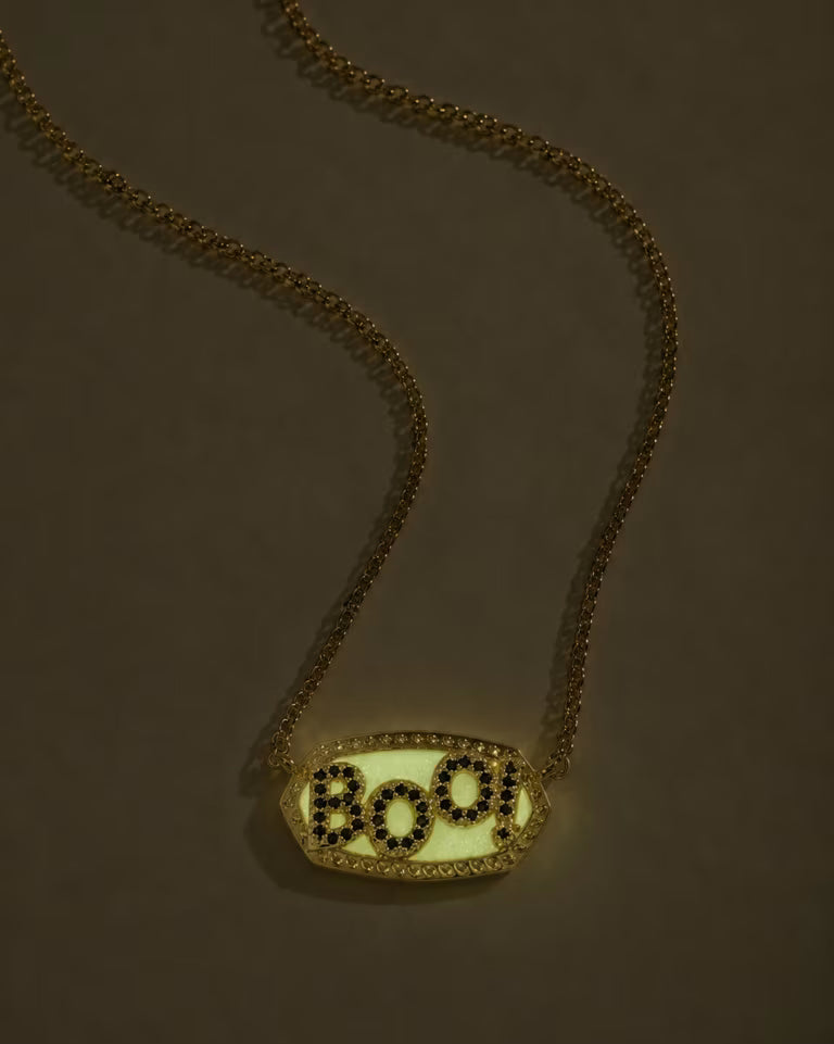 Elisa Boo Pendant Necklace in White Glow in the Dark on Gold