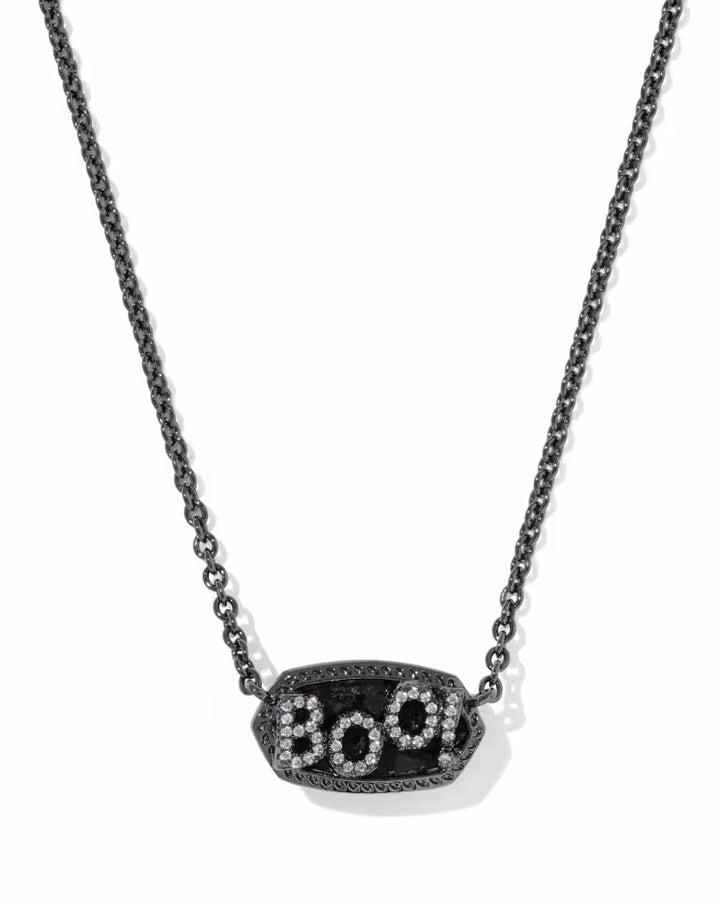 Elisa Boo Pendant Necklace in Black Granite on Gunmetal