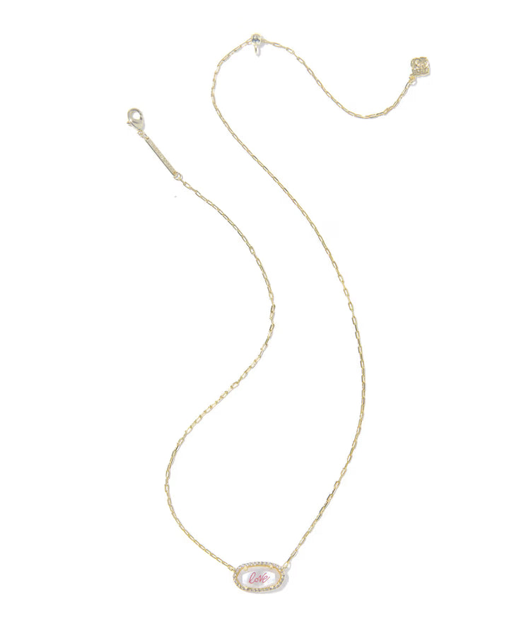 Kendra Scott Elisa Pave Frame Necklace Gold MOP "LOVE"