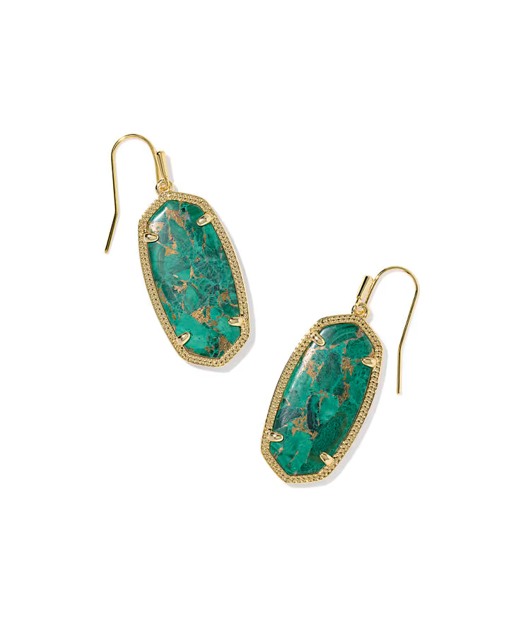 Kendra Scott Elle Drop Earring Bronze Veined Malachite on Gold