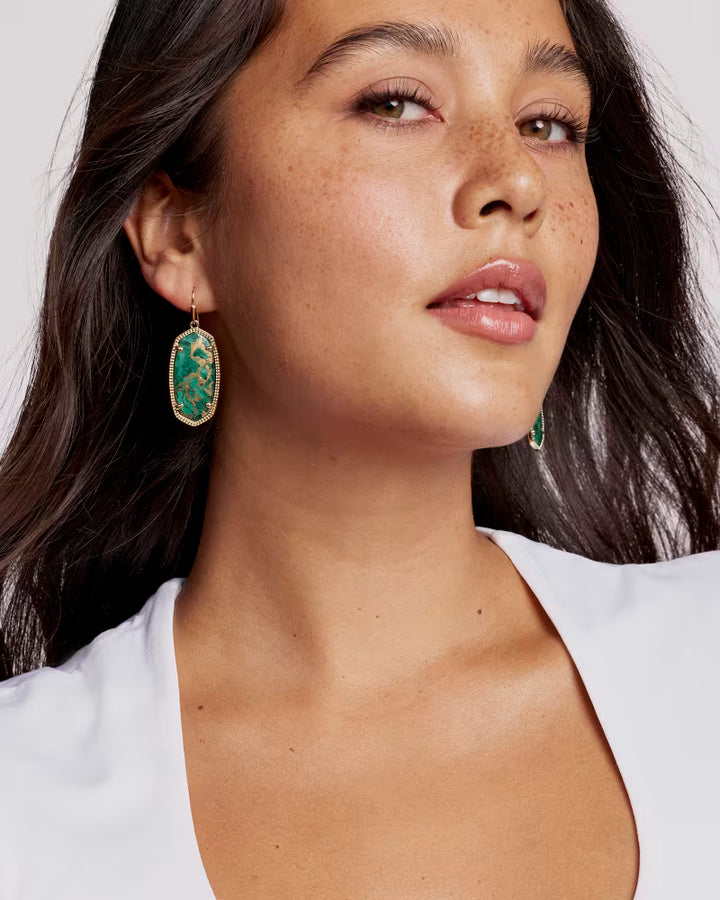 Kendra Scott Elle Drop Earring Bronze Veined Malachite on Gold