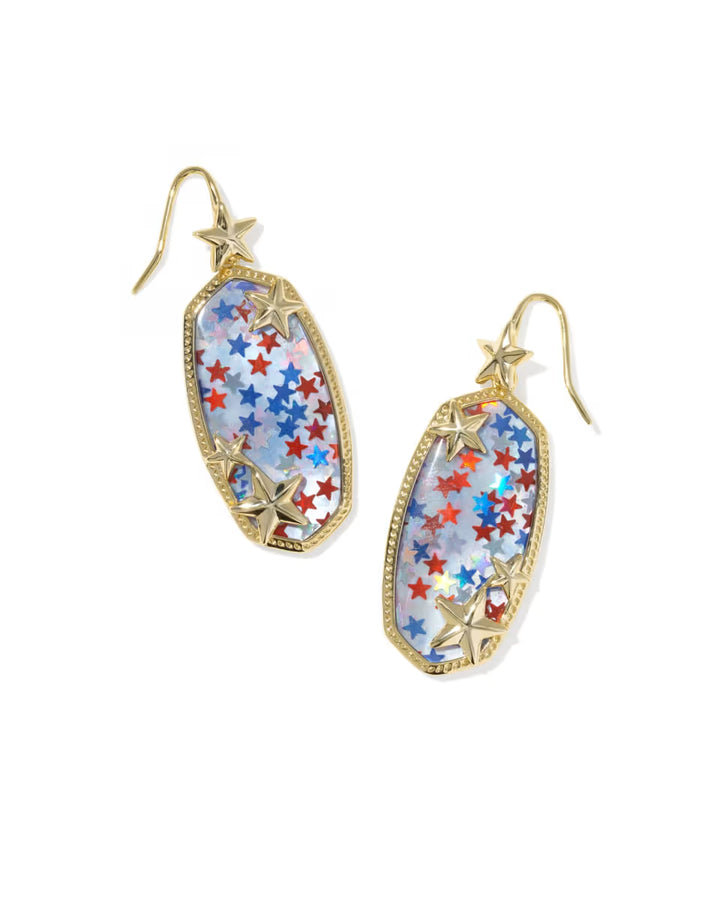 Kendra Scott Elle Multi Star Drop Earring in Red White & Blue on Gold