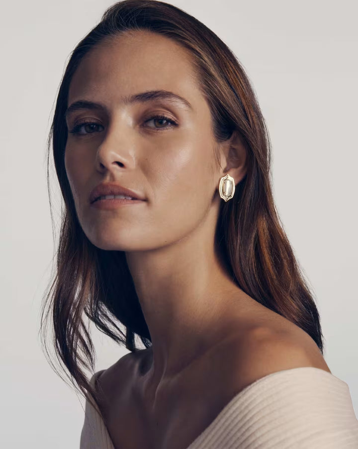 Kendra Scott Ellie Crystal Ivory Step Frame Stud Earring in Gold
