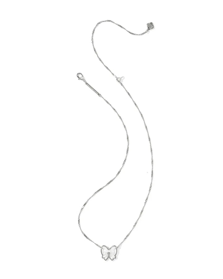 Kendra Scott Haley Bow Short Pendant Necklace Rhodium Ivory