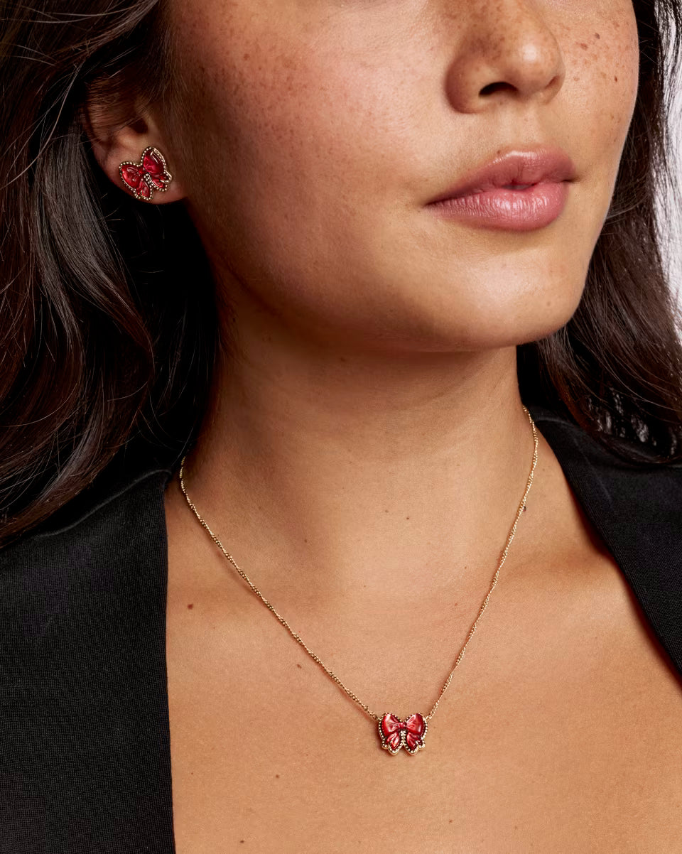 Kendra Scott Haley Bow Stud Gold Scarlet Red MOP