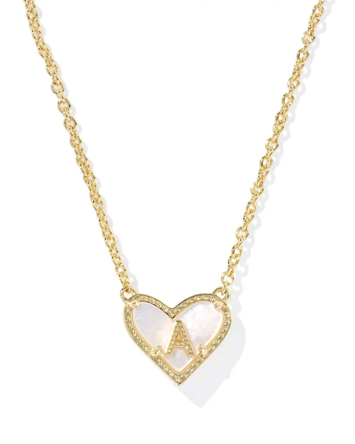 KENDRA SCOTT HEART LETTER NECKLACE GOLD IVORY MOP